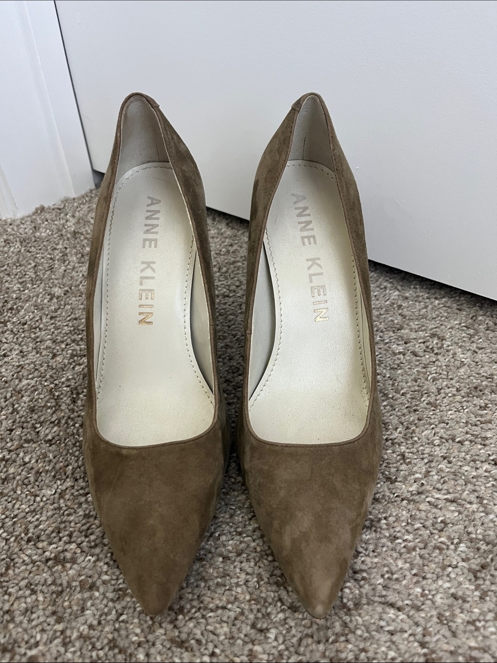 Anne Klein Taupe Suede Pointed Toe Pumps